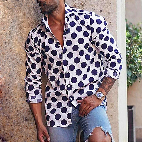 

Men's Shirt Hot Stamping Polka Dot Print Long Sleeve Casual Tops Simple White