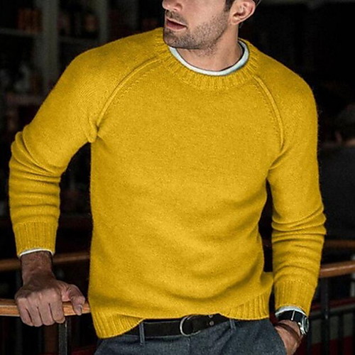 

Men's Stylish Solid Color Pullover Long Sleeve Sweater Cardigans Crew Neck Fall Winter Yellow Army Green Gray