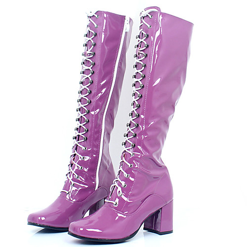 

Women's Boots Cuban Heel Round Toe Knee High Boots Party PU Solid Colored Purple Red Gold