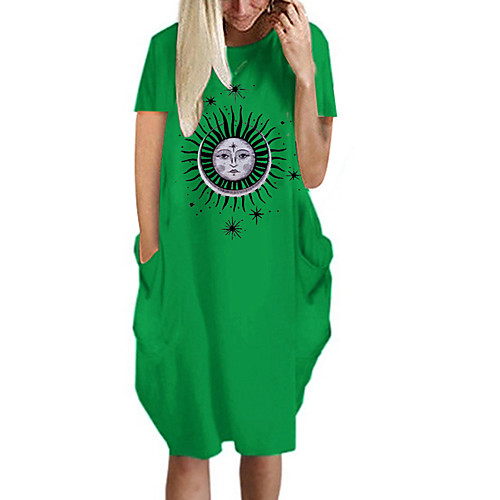 

Women's T Shirt Dress Tee Dress Knee Length Dress Blue Yellow Fuchsia Gray Green White Black Short Sleeve Print Summer Round Neck Casual Oversized 2021 S M L XL XXL 3XL 4XL 5XL