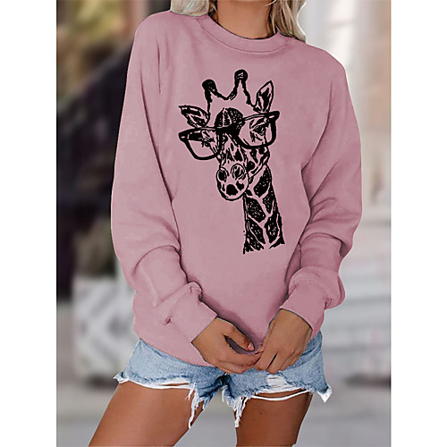 

Women's Sweatshirt Pullover Giraffe Animal Print Daily Sports Hot Stamping Sportswear Streetwear Hoodies Sweatshirts Wine Fuchsia Green