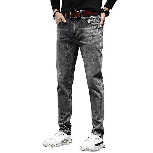 

Men's Simple Daily Going out Jeans Pants Solid Color Full Length Zipper Grey