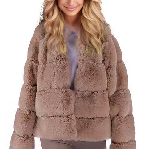 

Women's Faux Fur Coat Daily Fall Winter Regular Coat Stand Collar Regular Fit Elegant & Luxurious Jacket Long Sleeve Solid Colored Fur Blushing Pink Gray