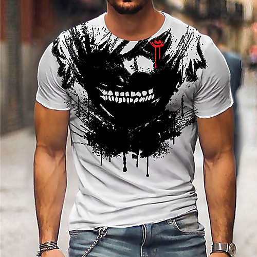 

Men's Unisex Tee T shirt Shirt 3D Print Graphic Prints Skull Print Short Sleeve Daily Tops Casual Designer Big and Tall White