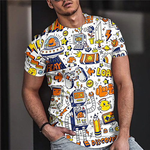 

Men's Unisex Tee T shirt Shirt 3D Print Graphic Prints Game Console Print Short Sleeve Daily Tops Casual Designer Big and Tall White