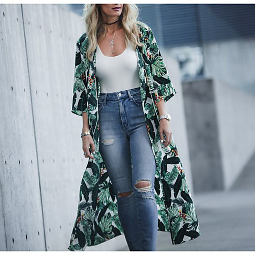

Women's Coat Daily Wear Spring Summer Long Coat Loose Casual / Daily Jacket Pattern Others Green