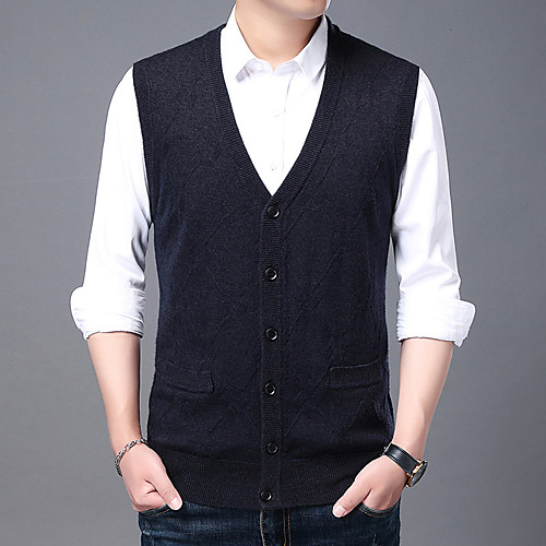 

Men's Stylish Vintage Style Knitted Solid Color Vest Sleeveless Sweater Cardigans V Neck Fall Winter Gray Green Light gray