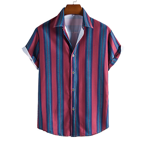 

Men's Shirt Striped Short Sleeve Casual Tops Fashion Beach Wine