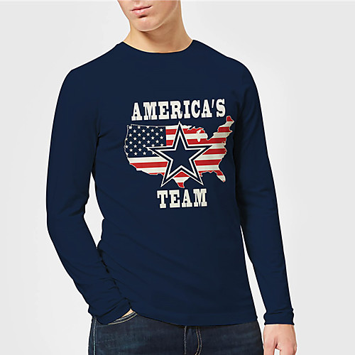 

Men's Unisex Tee T shirt Shirt 3D Print Graphic Prints Flag Print Long Sleeve Daily Tops Casual Designer Big and Tall Navy Blue