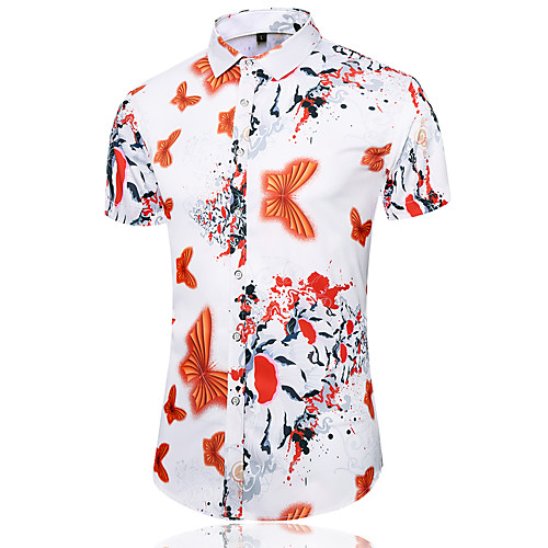 

Men's Shirt Other Prints Butterfly Plus Size Print Short Sleeve Casual Tops Hawaiian Beach White