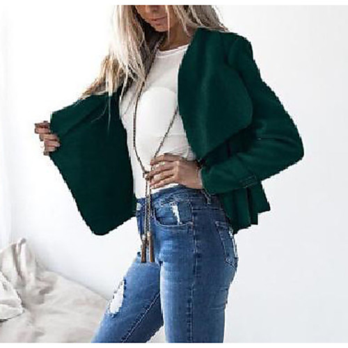 

Women's Coat Daily Wear Winter Short Coat Standard Fit Lapel Watch Casual Jacket Solid Color Formal Style Wine Red Gray