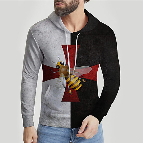 

Men's Unisex Hoodie Graphic Prints Bee Print Daily Sports 3D Print 3D Print Casual Hoodies Sweatshirts Gray