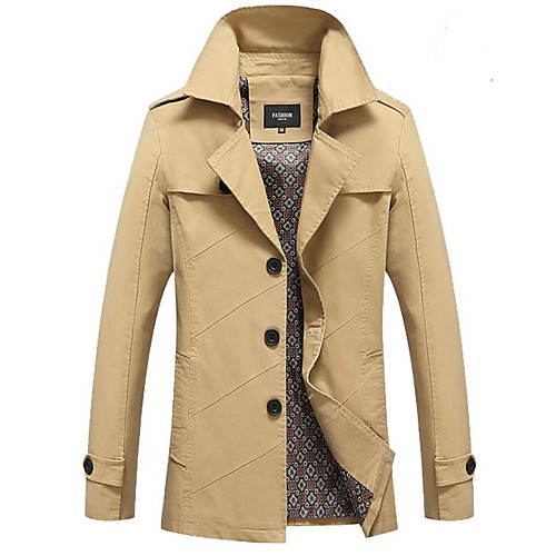 

Men's Trench Coat Daily Spring & Fall Winter Long Coat Regular Fit Casual Jacket Solid Colored Oversized Blue Light Brown