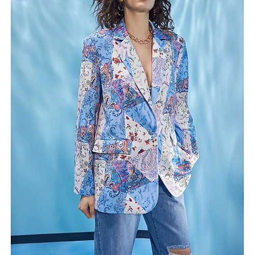 

Women's Coat Party Fall Winter Regular Coat Standard Fit Casual Cool Jacket Long Sleeve Print Artistic Style Blue Blushing Pink