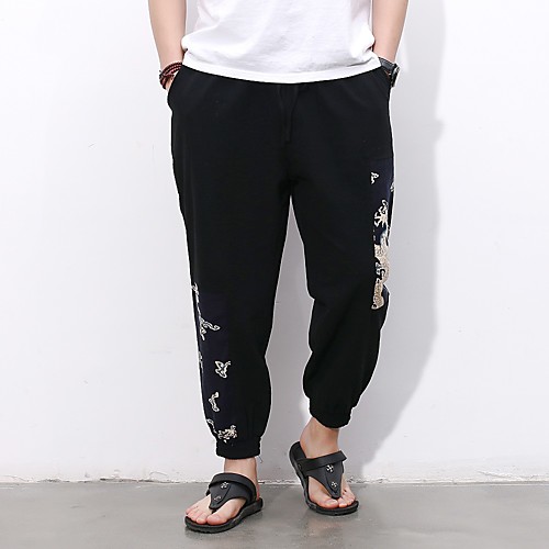 

Men's Stylish Classic Style Outdoor Daily Home Pants Chinos Pants Solid Colored Ankle-Length Classic Drawstring Black
