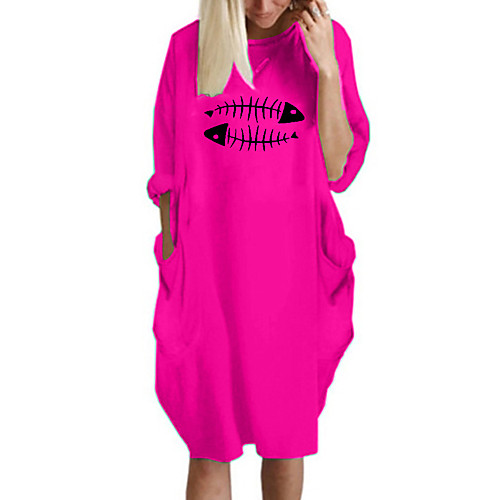 

Women's T Shirt Dress Tee Dress Knee Length Dress Blue Yellow Fuchsia Gray Green White Black Long Sleeve Print Letter Spring Summer Round Neck Casual Oversized 2021 S M L XL XXL 3XL 4XL 5XL