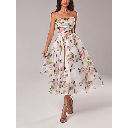 

Women's Swing Dress Midi Dress Purple Blushing Pink White Sleeveless Flower Layered Print Spring Summer Strap Elegant 2021 XS S M L XL XXL