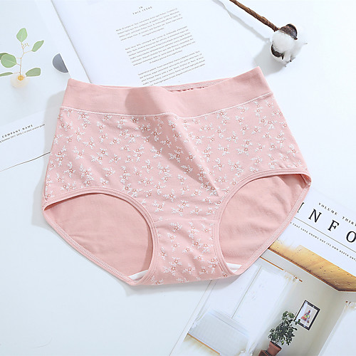 

Women's Print Flower Briefs Underwear High Rise Cotton Purple 170/100 (ＸＬ)