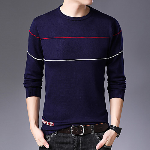 

Men's Stylish Vintage Style Knitted Solid Color Pullover Sweater Long Sleeve Sweater Cardigans Crew Neck Fall Winter Gray Black Red