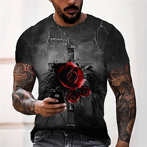 

Men's Unisex Tee T shirt Shirt 3D Print Graphic Prints Rose Print Short Sleeve Daily Tops Casual Designer Big and Tall Gray