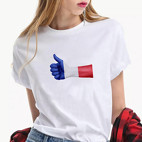 

Women's Painting T shirt Paris La Tour Eiffel Print Round Neck Basic Tops Cotton Blue Royal Blue White