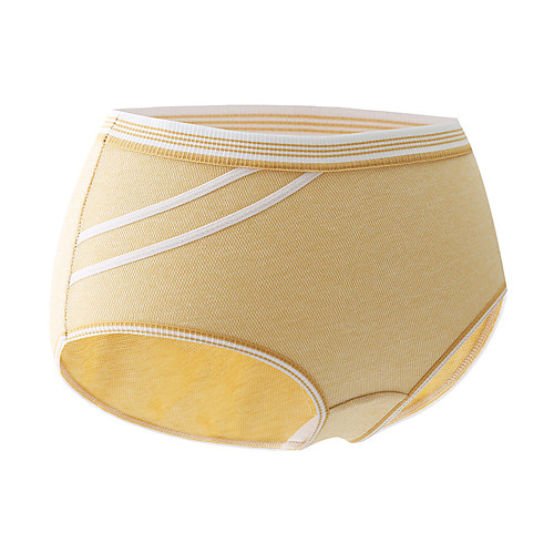 

Women's Modern Style Stripes Briefs Underwear Mid Waist Cotton Light Yellow L