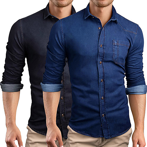 

Men's Shirt Plain Long Sleeve Club Tops Sports Blue Black