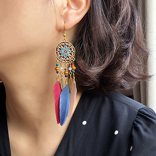 

Feather Drop Earrings Vintage Style Colorful Vintage Cute Boho Earrings Jewelry Black For Date Vacation Birthday Beach Festival 1 Pair