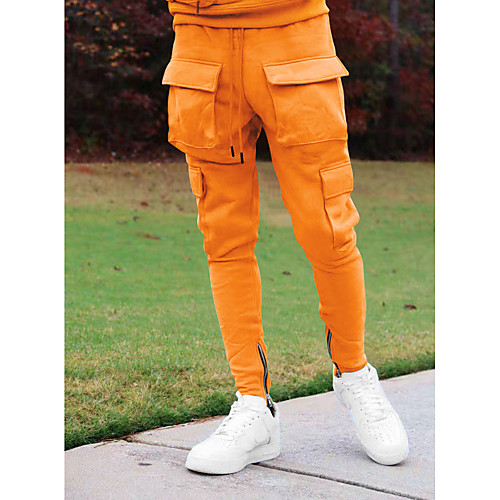

Men's Athleisure Sports Outdoor Sports Casual Sports Pants Sweatpants Pants Solid Color Full Length Pocket Patchwork Blue Green Orange Black Red
