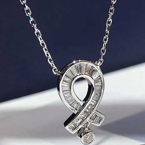 

Women's Clear AAA Cubic Zirconia Pendant Necklace Monogram Pink Ribbon Simple Fashion Holiday Korean Brass Silver 50 cm Necklace Jewelry 1pc For Wedding Party Evening Gift Beach Festival