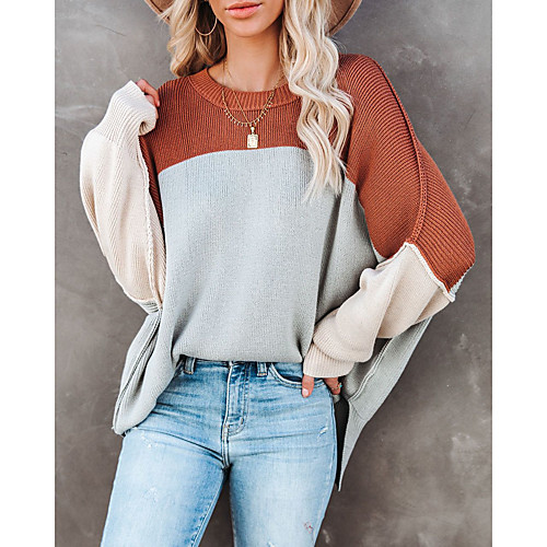 

Women's Casual Multi Color Pullover Long Sleeve Sweater Cardigans Round Neck Photo Color