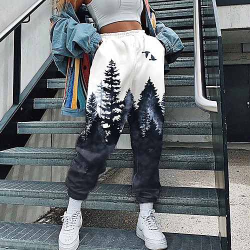 

Women's Streetwear Sweatpants Comfort Going out Weekend Jogger Pants Graphic Prints Landscape Full Length Elastic Drawstring Design Print Gray