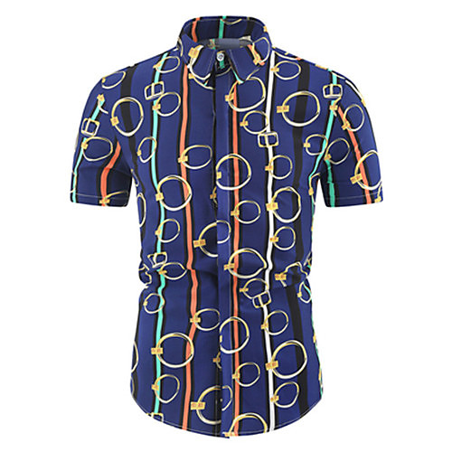 

Men's Shirt Graphic Short Sleeve Casual Tops Casual Navy Blue