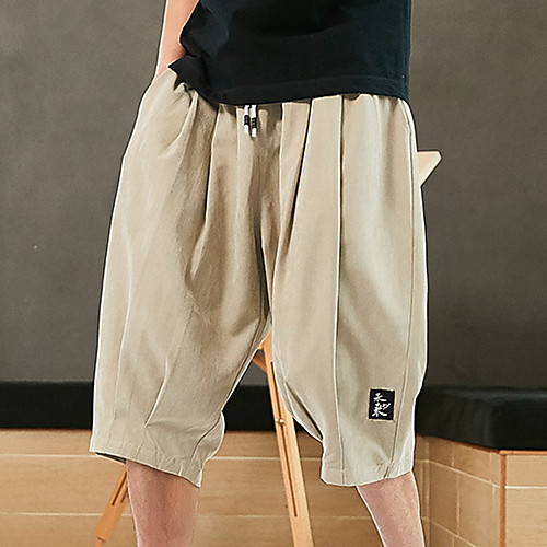 

Men's Sporty Casual Breathable Soft Daily Sports Chinos Capri shorts Pants Solid Color Calf-Length Pocket Elastic Drawstring Design Grey Khaki Orange Black