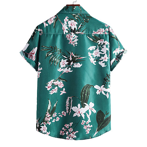 

Men's Shirt Floral Short Sleeve Casual Tops Hawaiian Blue