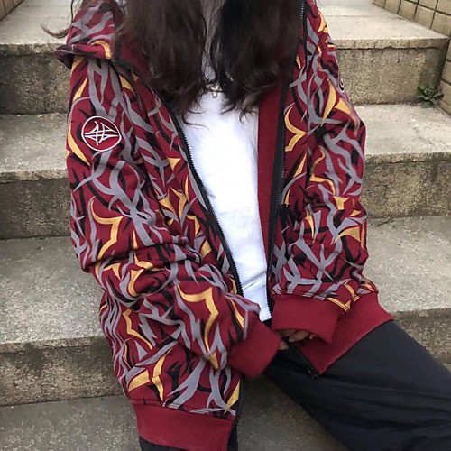 

Women's Coat Daily Wear Fall Spring Regular Coat Regular Fit Casual Jacket Print Zipper White Red