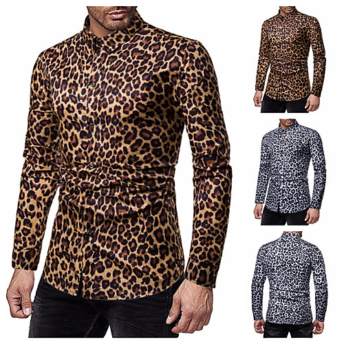 

Men's Shirt Leopard Long Sleeve Club Tops Hip-Hop Exaggerated Yellow White