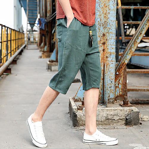 

Men's Chinoiserie Folk Style Outdoor Daily Home Chinos Pants Solid Colored Calf-Length Drawstring Gray Green Wine Army Green Grey White