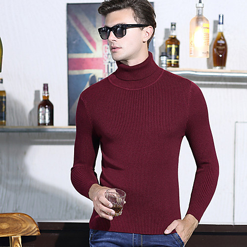 

Men's Stylish Vintage Style Knitted Solid Color Pullover Sweater Long Sleeve Sweater Cardigans Turtleneck Fall Winter Gray Camel Black