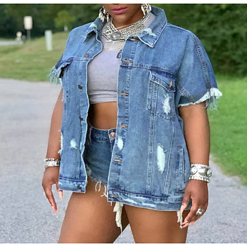 

Women's Coat Casual / Daily All Seasons Short Coat Shirt Collar Regular Fit Casual Jacket Solid Color Blue