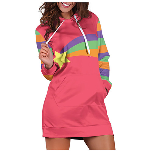 

Women's Hoodie Pullover Color Block Stars Front Pocket Print Daily Going out 3D Print Casual Streetwear Hoodies Sweatshirts Red