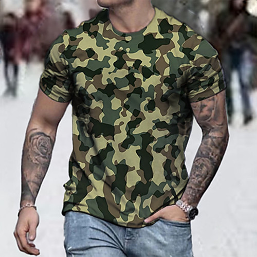 

Men's Tee T shirt Shirt 3D Print Plants Graphic Camo / Camouflage Plus Size Short Sleeve Casual Tops Basic Designer Big and Tall Blue Yellow Army Green