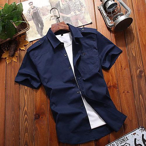 

Men's Shirt Solid Color Plus Size Short Sleeve Casual Tops Cotton Simple Blue Army Green Khaki