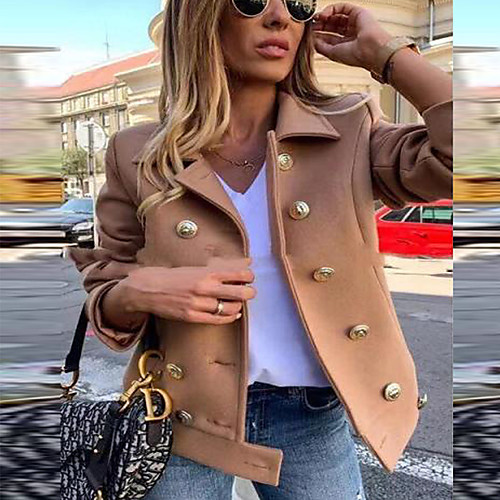 

Women's Trench Coat Going out Fall & Winter Regular Coat Regular Fit Jacket Long Sleeve Solid Colored Blue Wine