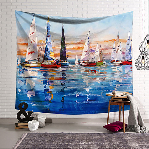 

Oil Painting Style Wall Tapestry Art Decor Blanket Curtain Hanging Home Bedroom Living Room Decoration Polyester Ocean Landscape