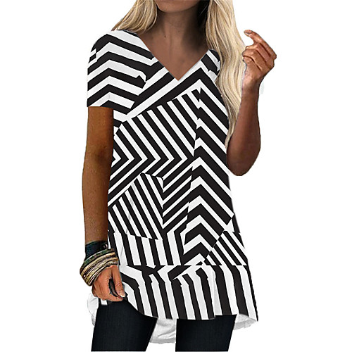 

Women's T Shirt Dress Tee Dress Short Mini Dress Black Short Sleeve Geometric Print Summer V Neck Casual Holiday 2021 S M L XL XXL 3XL