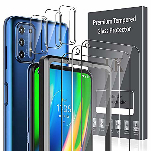 

6 pack 3 pack screen protector 3 pack camera lens protector compatible with motorola moto g9 plus, tempered glass, easy frame installation, hd ultra-thin
