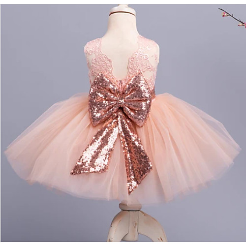 

Princess Knee Length Flower Girl Dresses Party Chiffon Sleeveless Jewel Neck with Bow(s)