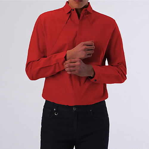 

Men's Shirt Plain Patchwork Long Sleeve Casual Tops Business Simple Lightweight Basic White Black Red