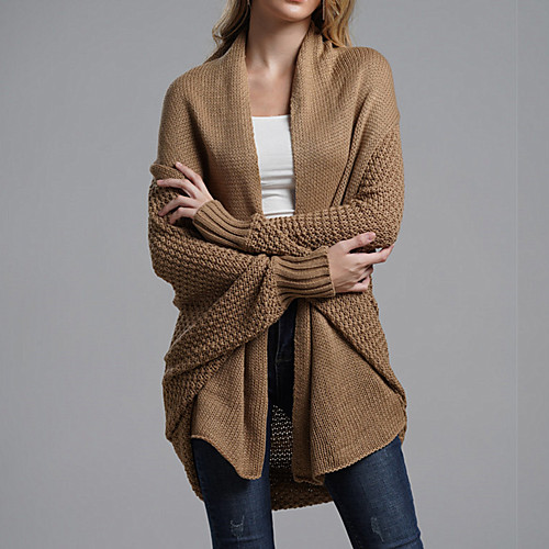 

Women's Casual Pure Color Solid Color Cardigan Long Sleeve Sweater Cardigans Open Front Fall Winter khaki